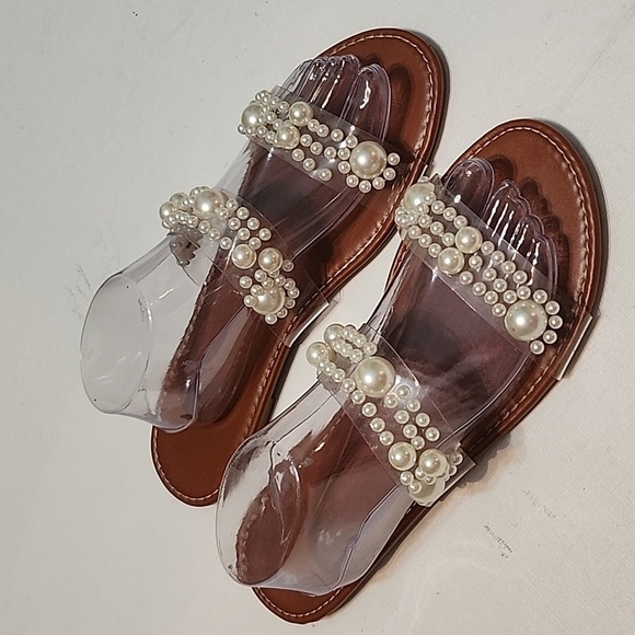 Pearl Embellished Clear Sandals, Size 43/11.5 - Picture 3 of 10